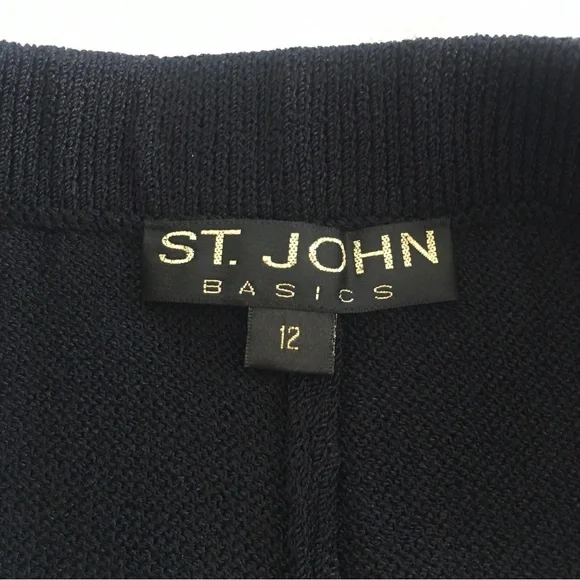 St John Basics Santana Knit Pleated Pants Size 12 Black Wool Blend Designer - Picture 7 of 13